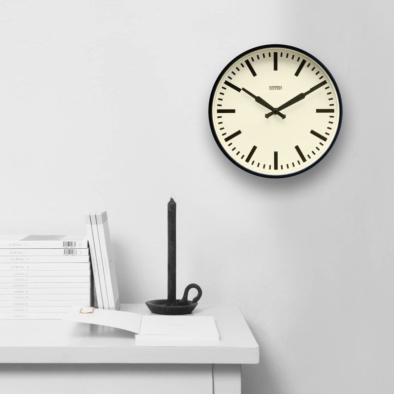 Cloudnola Station Metal Wall Clock, Black and White, 12 inch Diameter, Silent Non Ticking, Battery Operated Quartz Movement - Image 5